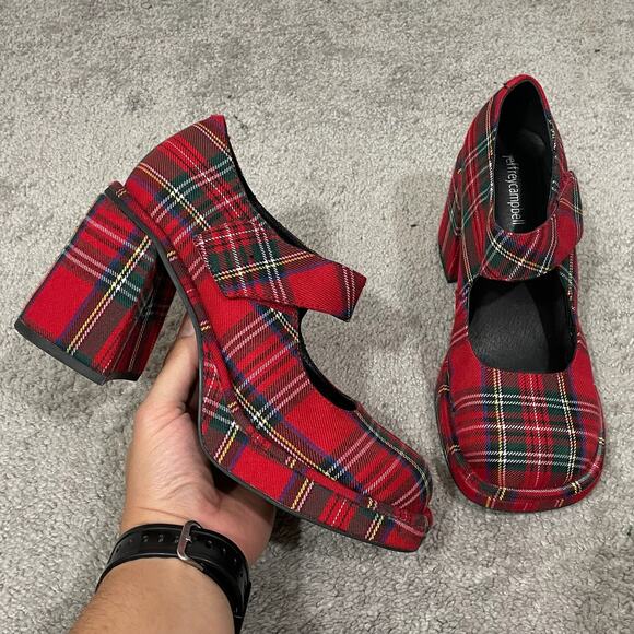 Jeffrey Campbell Umino Plaid Platform Mary Jane Pump Womens Size 8 Christmas Red - Picture 3 of 11